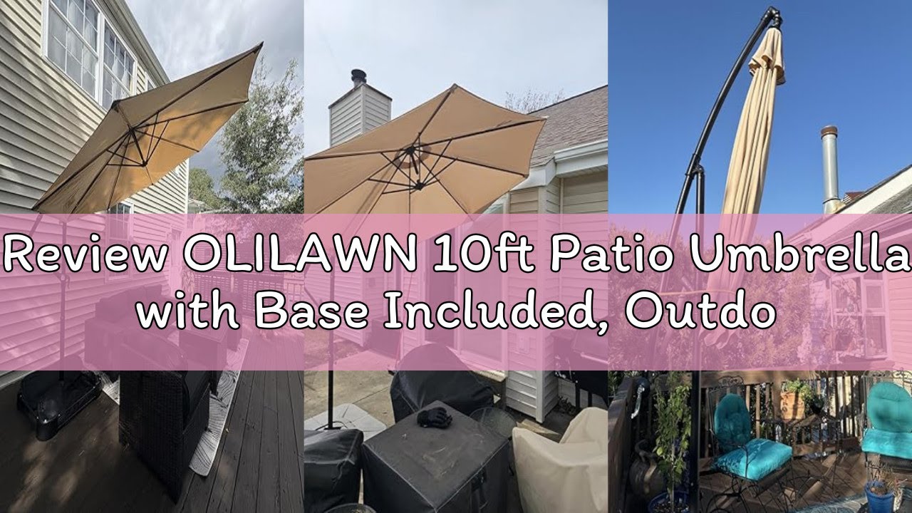 Review OLILAWN 10ft Patio Umbrella with Base Included, Outdoor Offset Cantilever Umbrella Upgraded Y