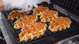 크로플 Croissant Waffles with Various Toppings (Croffles)  Korean Street Food