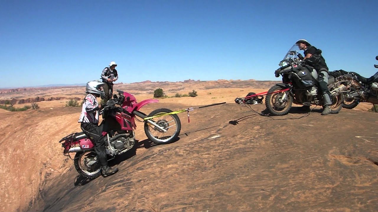 User video of WARN XT17 Portable winch pulling motorcycle at Moab - YouTube