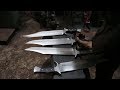 Forging 4 Bowie knives out of semi truck leaf spring steel, the complete movie.