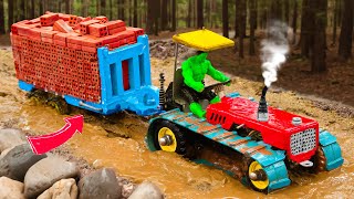 Diy mini tractor heavy trolley full bricks loaded stuck in mud science project | DIY special wheel