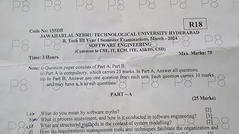 B.Tech(3-1) SOFTWARE ENGINEERING JNTUH Question Paper March-24