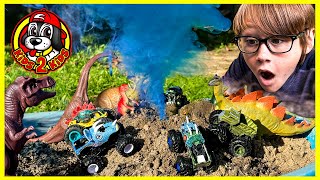 Monster Jam & Hot Wheels Monster Trucks  LOUDEST DINOSAURS OBSTACLE COURSE!