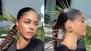 SLEEK BACK LONG PONYTAIL BRAID ON CURLY HAIR *EASY BEGINNER FRIENDLY*