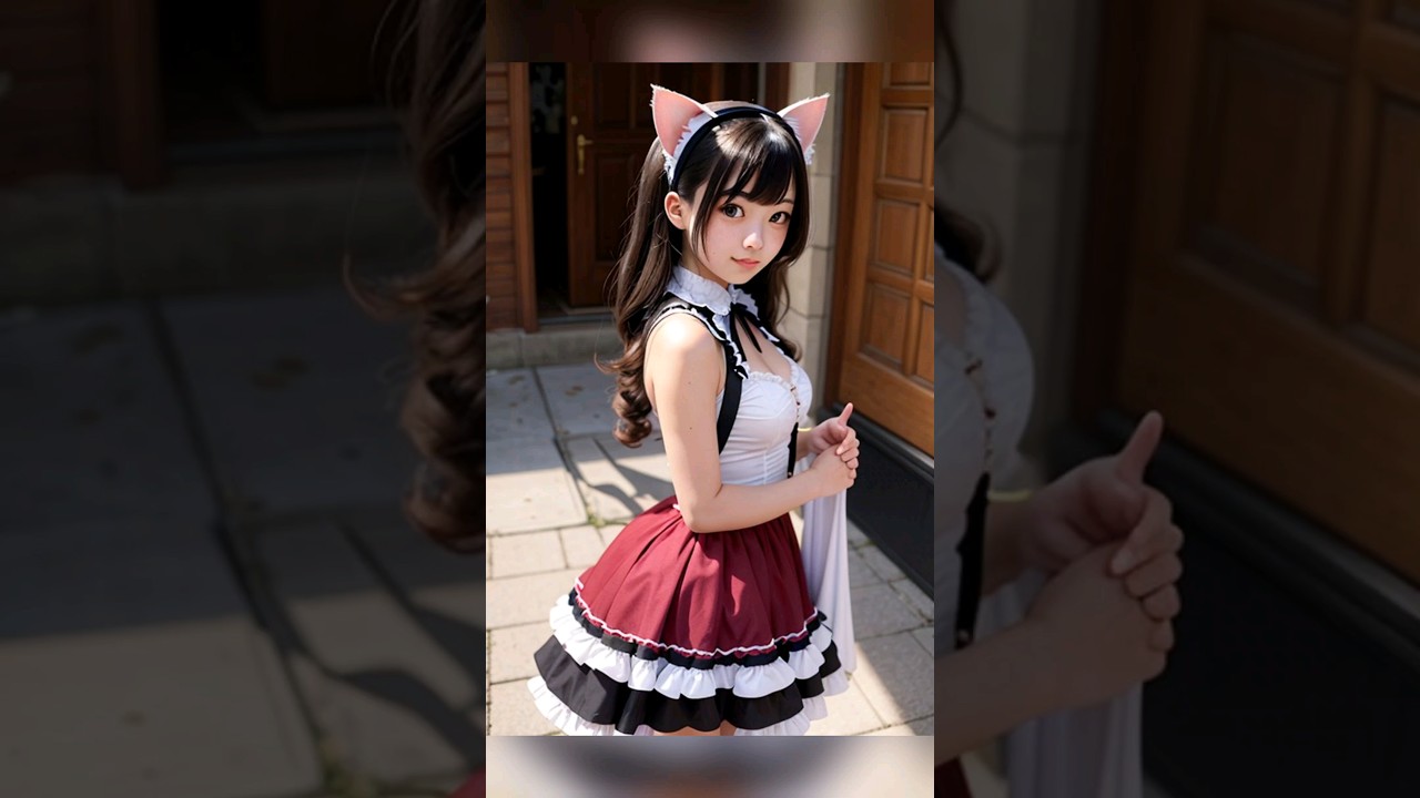 Women dressed in maid outfits with cat ears 