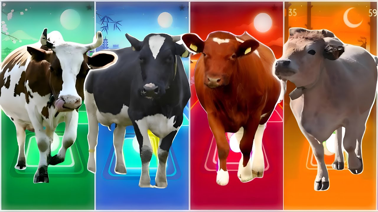 Funny Cow 🐄🆚 Funny Bull 🐂🆚 Funny Buffala 🐂🆚 Funny Bison 🦬|Coffin Dance Remix | Tiles Hop 2025