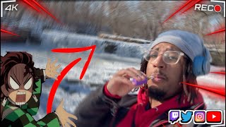 SMOKING ON A FROZEN WATERFALL 