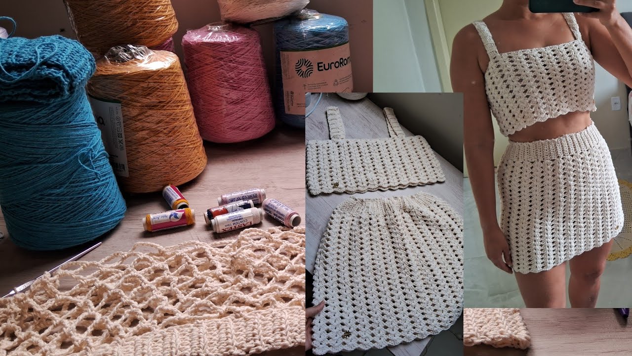Em produção de conjunto de roupas de crochê e dicas. 🧶🍀