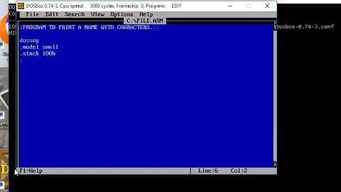 ASSEMBLY LANGUAGE PROGRAM TO PRINT A NAME WITH CHARACTERS ....(DOS BOX)