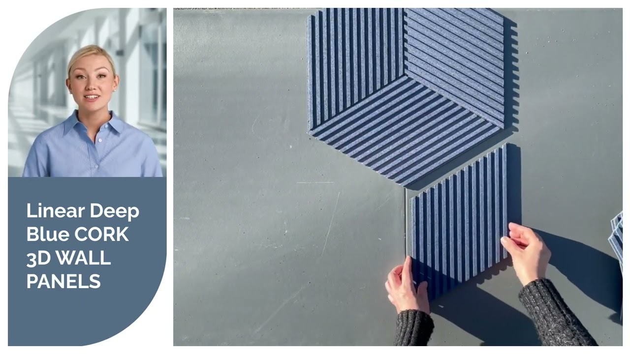 Linear Wood Deep Blue Cork Wall Panels | 10mm 3D Acoustic Panels USA