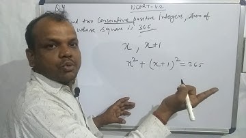 Find two consecutive positive integers sum of whose square is 365, NCERT chapter 4.2 question 4