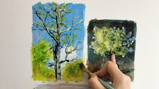 🌳Рисую на стене акрилом🌱Весенний дуб по мотивам Левитана🍃Acrylic painting #3