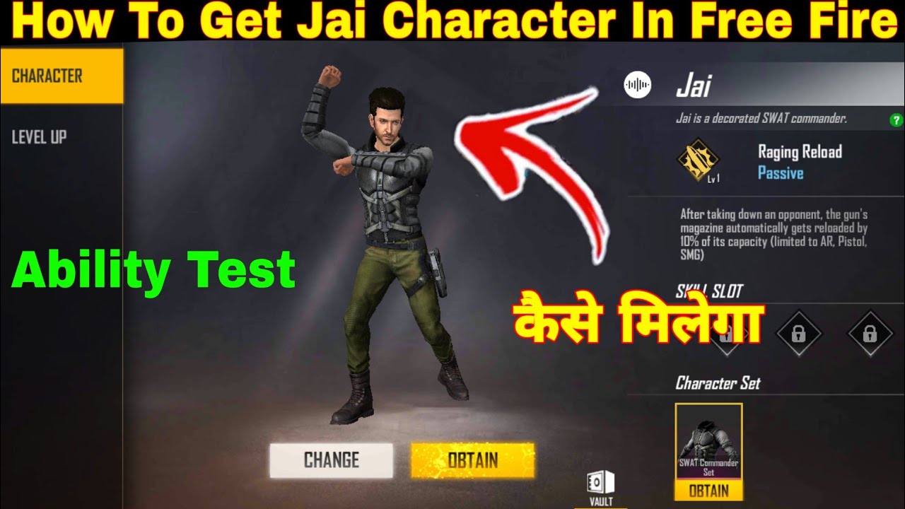 Jai Character Ability Test In Free Fire How To Get Jai Character In Free Fire Jai Ability In Ff Youtube