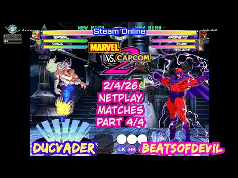 MvC2 BeatsofDevil vs ducvader 2/4/26 (part 4 of 4) Steam Netplay (Magneto, Spiral, Storm, Cable)
