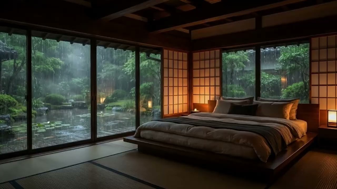 Rain Sounds for Sleep in a Cozy Japanese Bedroom | Deep Relaxation & Calm Night Rain