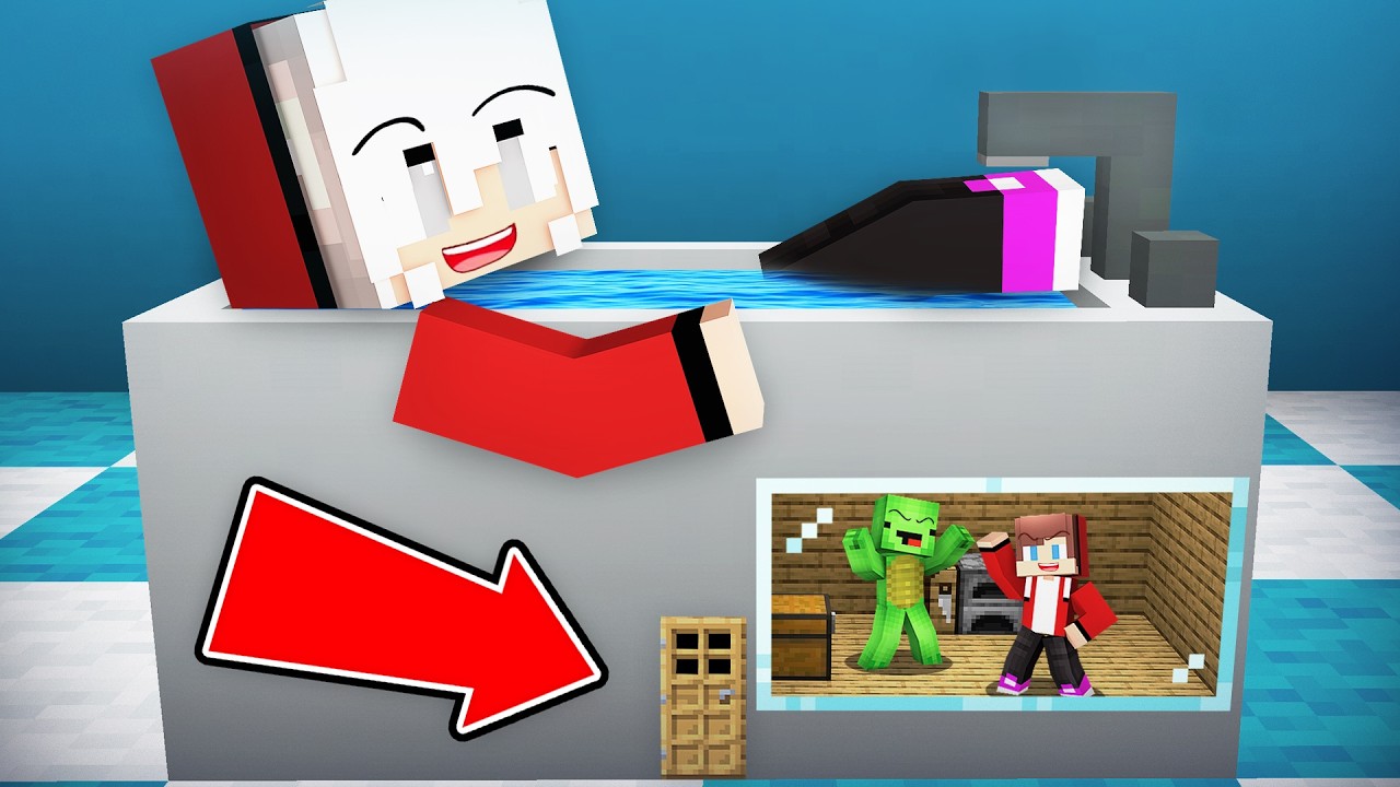 JJ and Mikey Built a TINY House In The Girl's BATH ?!