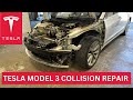 Collision repair process on a tesla model 3 front end damage