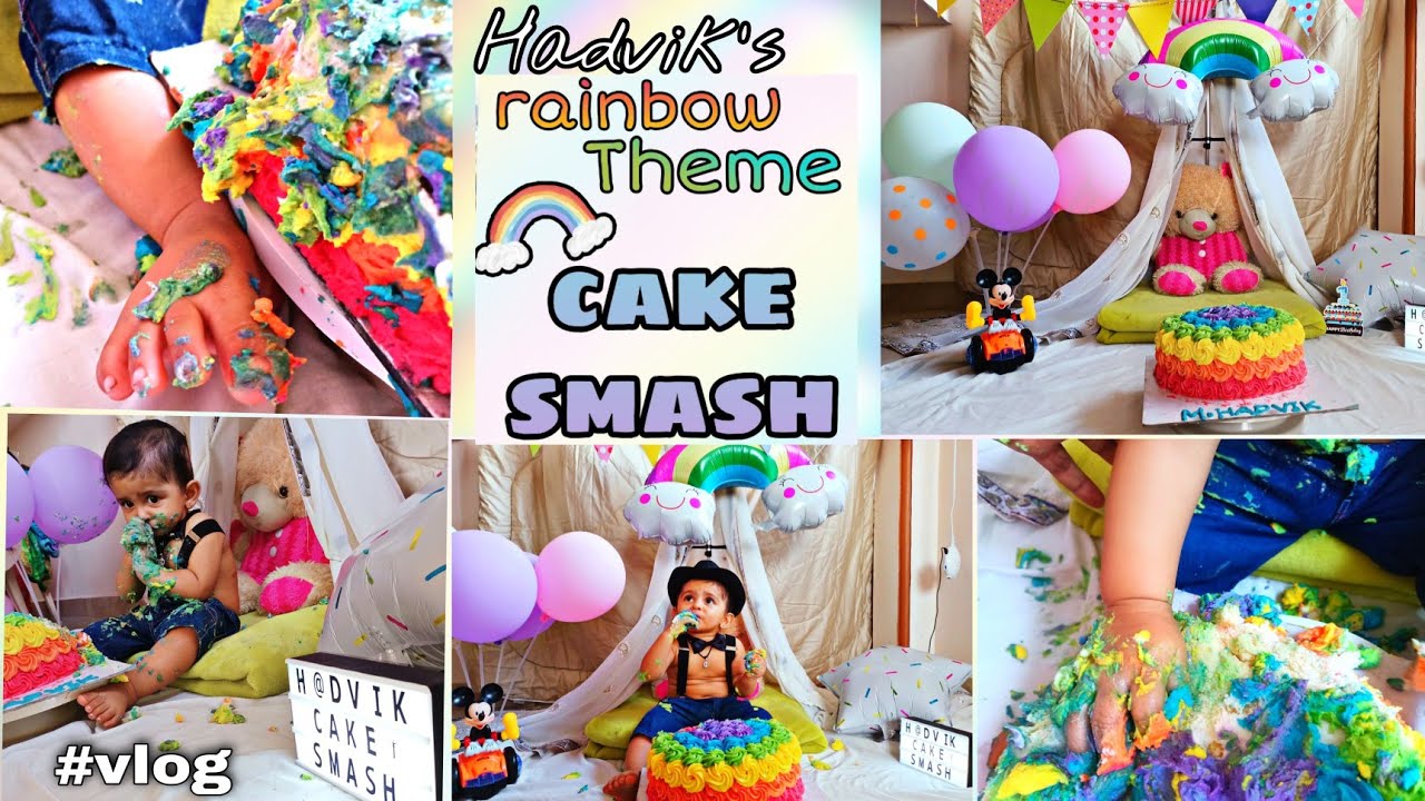 Hadvik cake smash vlog|Rainbow 🌈 theme cake smash|Successfully done|Cake smash decoration ideas