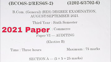 6th sem auditing 2021 Question paper bcom general auditing paper #2022SupplyPreparation