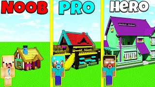 Minecraft Battle: NOOB vs PRO vs HEROBRINE: KID HOUSE BUILD CHALLENGE / Animation