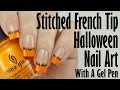 Easy Halloween Nail Art: Stitched French Tips