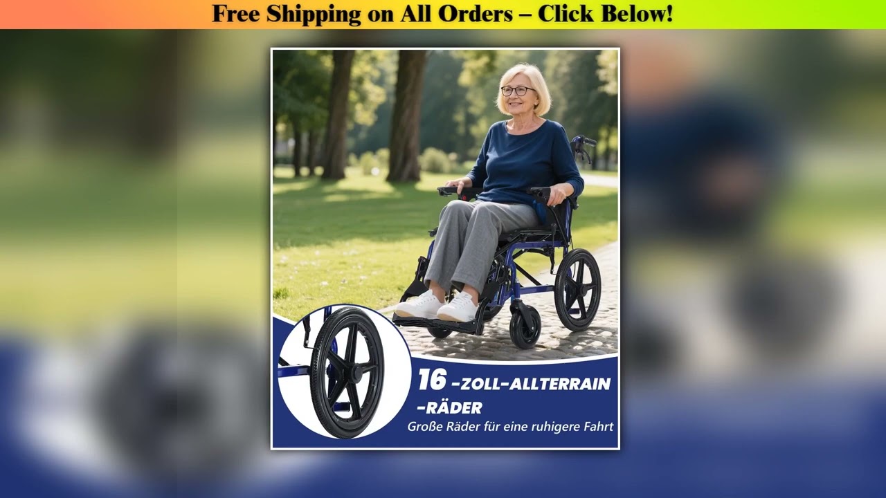 Ultra-Lightweight Transport Wheelchair Folding Wheelchair with Handbrake Durable Adult Wheelchair