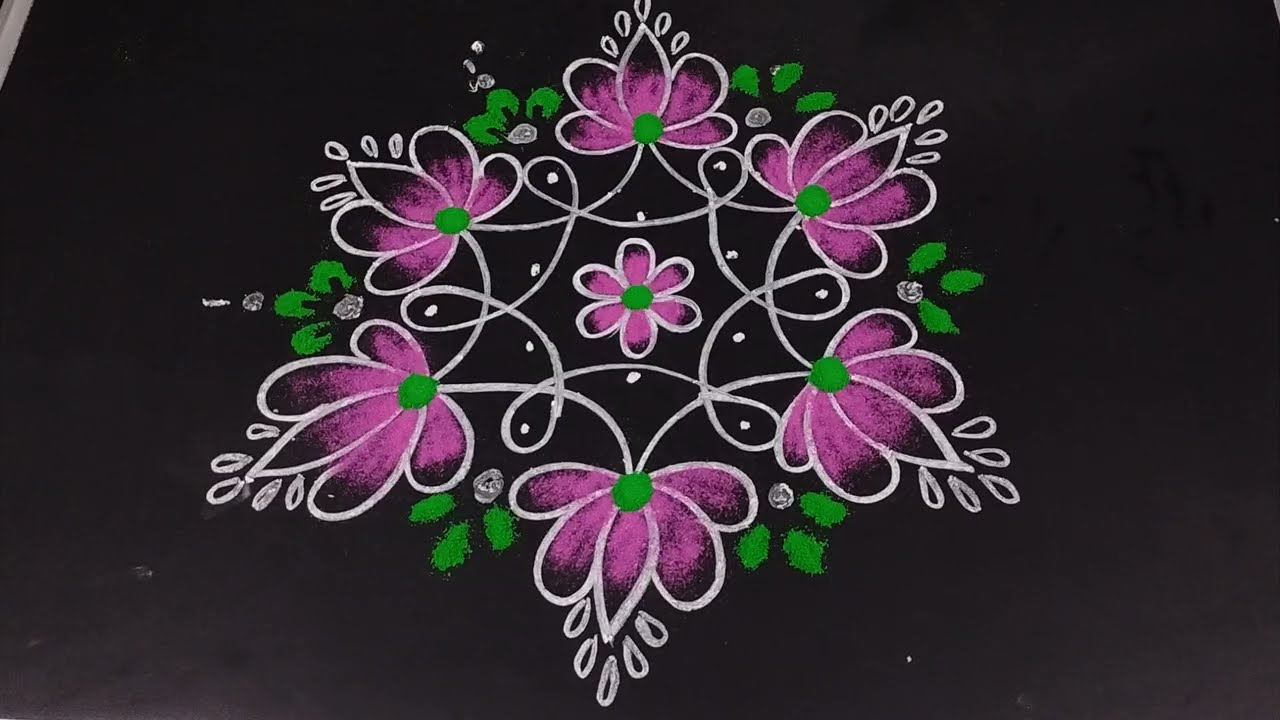 Friday lotus flower rangoli designs🪷🪷 Muggulu with dots,Lotus flower,Friday muggulu, Flower kolam.