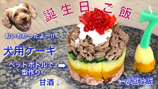 愛犬の誕生日・犬用ご飯ケーキ・手作り誕生日プレート・ペットボトルを使って盛り付け❤︎homemade healthy dog birthday cake recipe❤︎#701