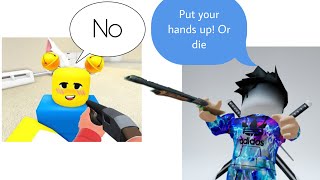 Noob get arrested and police says put your hands up Roblox meme