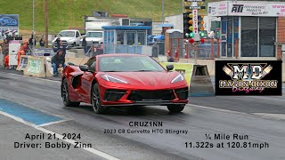 CRUZ1NN and his C8 Stingray HTC at Mason Dixon Dragway in 11.322s at 120.81mph