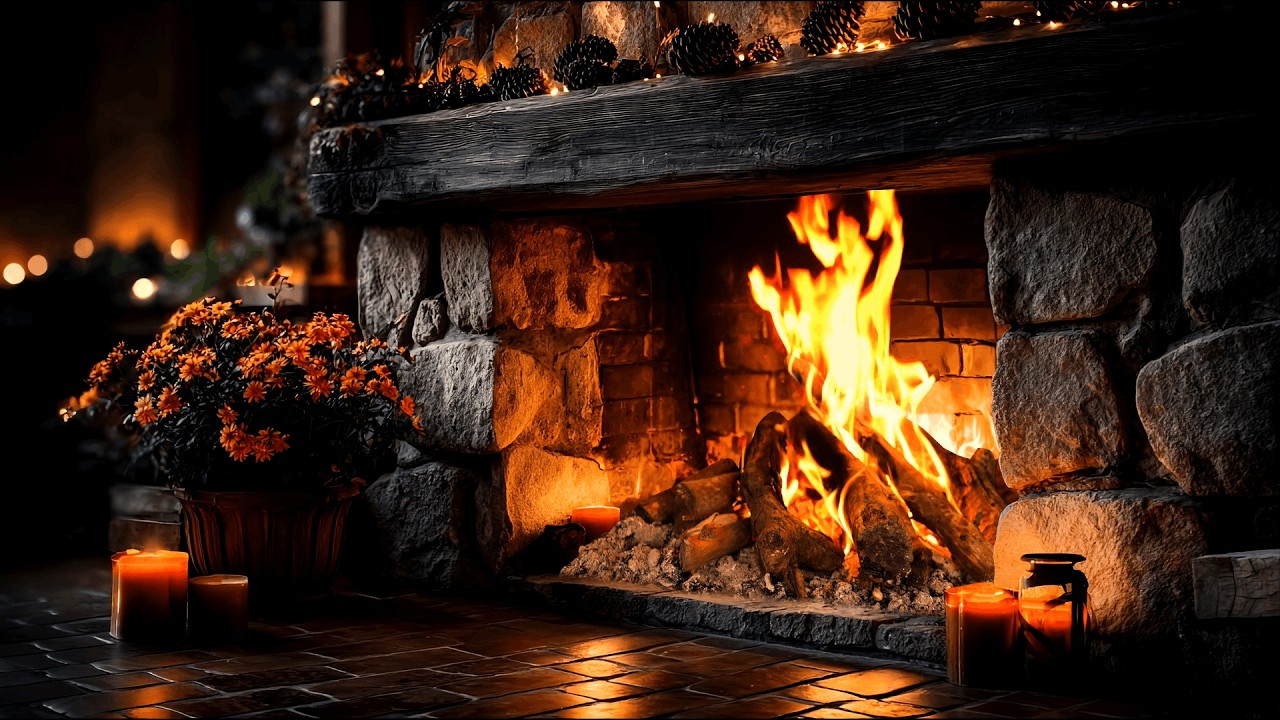 Cozy Aesthetic Cabin Fireplace Ambience 4K (12 Hours) with Crackling Logs for Relaxation