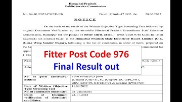 FItter Post Code 976 Final Result