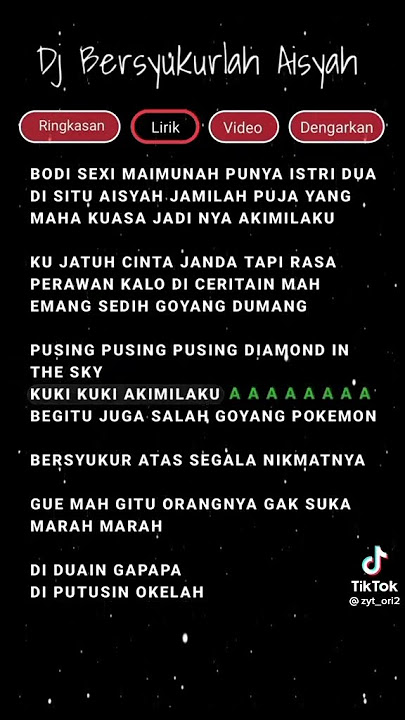 lirik lagu Aisyah bersyukurlah kane #short