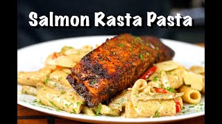 How To Make Jerk Salmon Pasta | Salmon Rasta Pasta Recipe #MrMakeItHappen