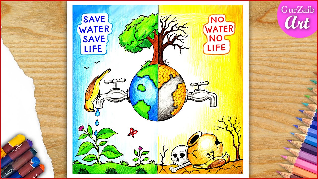 Save Water Save Life Easy Drawing  World Water Day Poster  step by step