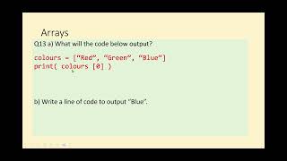 Details Q13 part a and b KS3 Computer Science * programming - ARRAYS * Guide