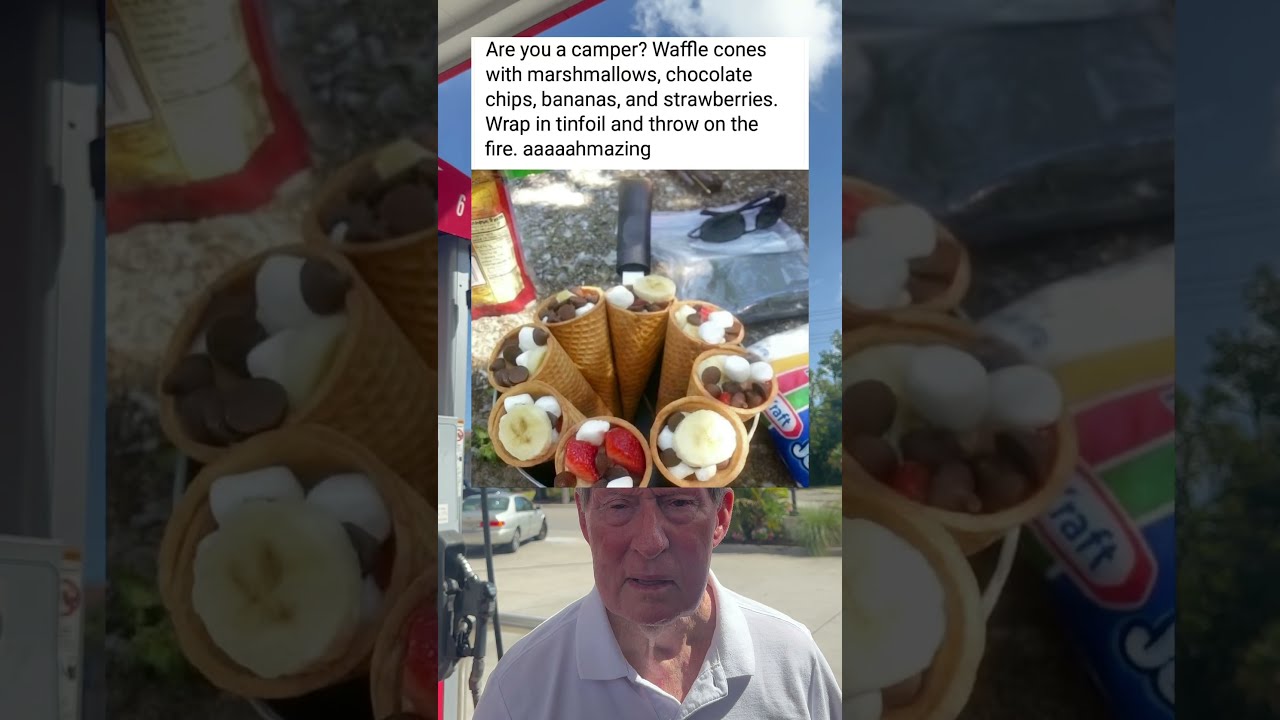 Are You A Camper Waffle Cones With Marshmallows Chocolate Chips Bananas And Strawberries 