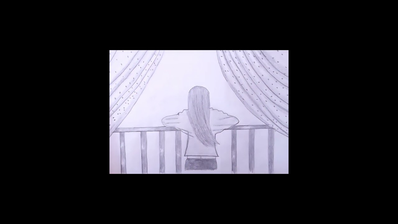 Girl standing in the balcony sketch #youtubeshorts #pencildrawing