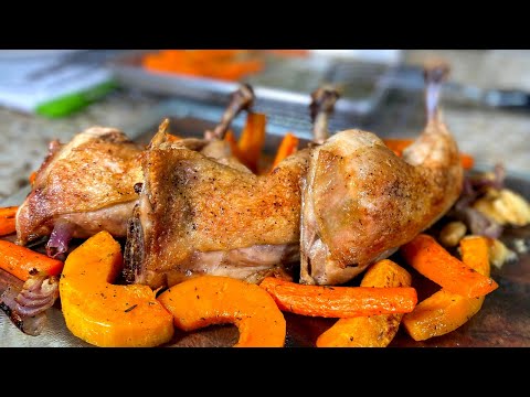 Тыква с мясом в духовке. Курица запеченная с овощами. Куриные окорочка рецепт. Вкусный ужин или обед