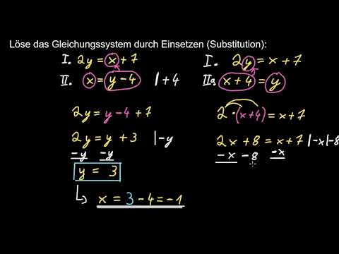 Gleichungssysteme mit Substitution: 2y=x+7 & x=y-4 | 8. Klasse | Mathematik | Khan Academy