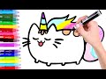 Dibuja y Colorea un GATICORNIO KAWAII 🦄😺🌈 Dibujos para niños