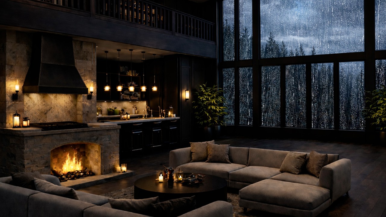 Cozy Fireplace & Rain Sounds at Night 🔥 Relaxing Rain Ambience for Deep ...
