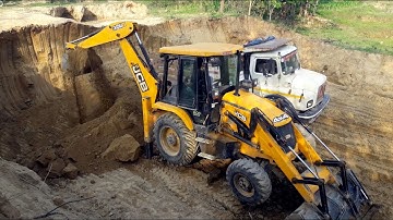 JCB Backhoe 3DX Loading Soil IN Tipper Dump & Cutting Mud