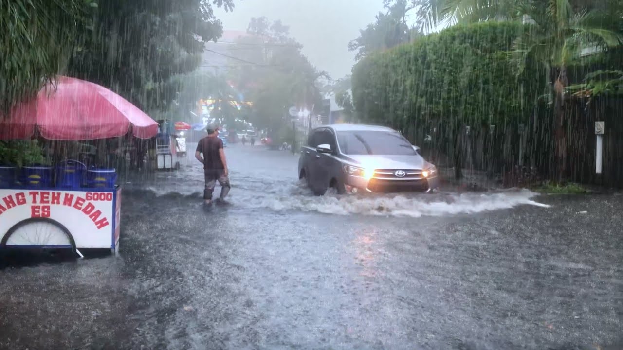 Unstopable Weather Heavy Rain Jakarta city flood | Unstoppable Floods| Rain Sounds ASMR ...