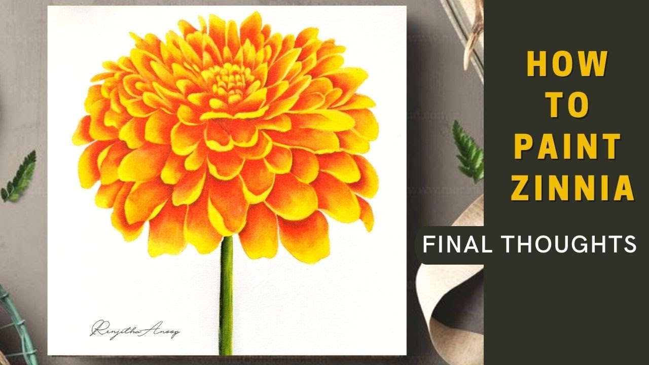 YELLOW FLOWER Zinnia acrylic painting for beginners simple and easy