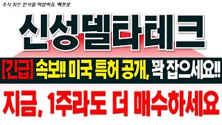 [신성델타테크]  [긴급] 속보!! 미국 특허 공개, 꽉 잡으세요!! 지금, 1주라도 더 매수하세요