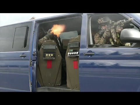 Tactical Russian Special Force Ballistic Shield Minivan Drive-By Shooting & Breach Demonstration