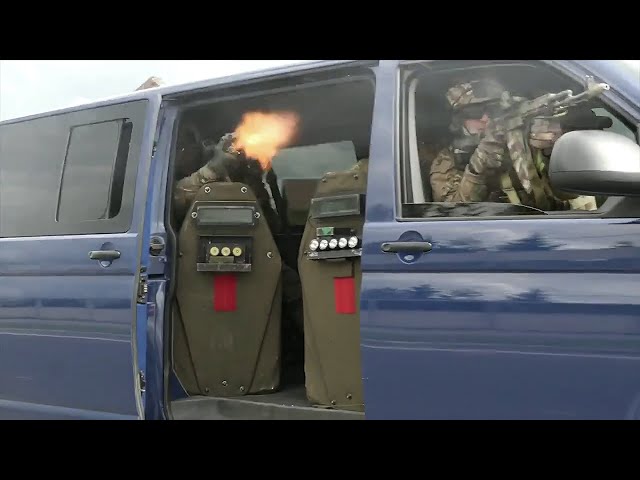 Tactical Russian Special Force Ballistic Shield Minivan Drive-By Shooting & Breach Demonstration class=