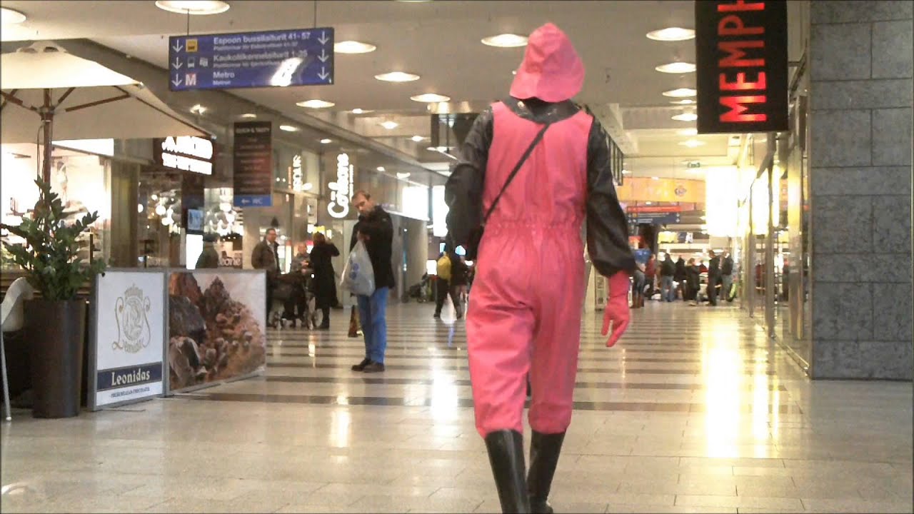 rubber and rainwear in public