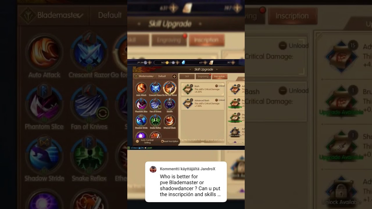 Blademaster skills & inscriptions 